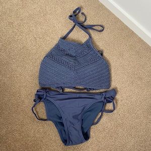 Blue Knit Bikini Set